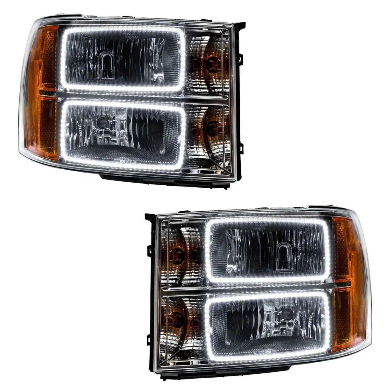 Oracle OE Style Headlights with Square Ring LED Halo; Chrome Housing; Clear Lens (07-14 Sierra 3500 HD)