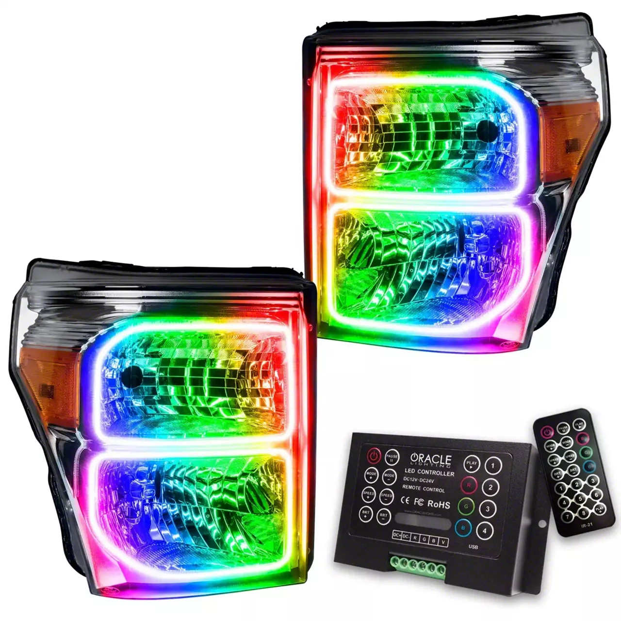 Oracle OE Style Headlights with LED Halo; Chrome Housing; Clear Lens (11-16 F-250 Super Duty)