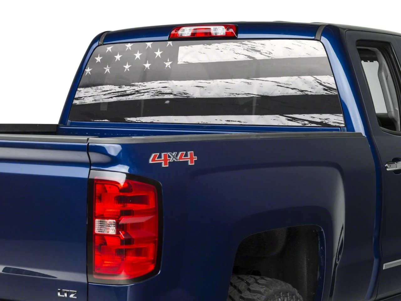 SEC10 Perforated Distressed Flag Rear Window Printed Decal (07-26 Silverado 1500)