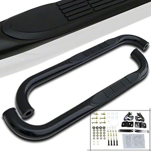 3-Inch Round Side Step Bars; Black (09-18 RAM 1500 Regular Cab)