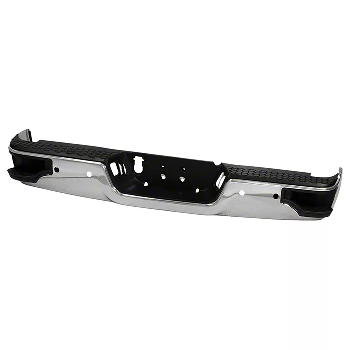Corner Step Style Steel Rear Bumper; Pre-Drilled for Backup Sensors; Chrome (09-18 RAM 1500 w/o Factory Dual Exhaust)