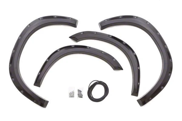 Elite Series Rivet Style Fender Flares; Front and Rear; Smooth Black (09-18 RAM 1500, Excluding Express, Rebel & Sport)