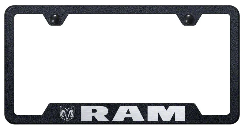 RAM Laser Etched Cut-Out License Plate Frame; Rugged Black (Universal; Some Adaptation May Be Required)