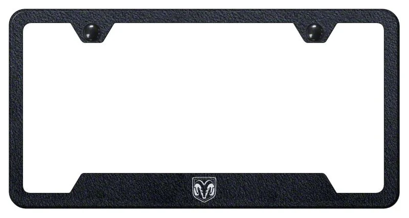 RAM Head Laser Etched Cut-Out License Plate Frame; Rugged Black (Universal; Some Adaptation May Be Required)