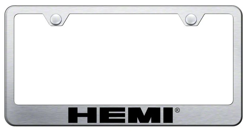 HEMI Stainless Steel License Plate Frame; Laser Etched Brushed (Universal; Some Adaptation May Be Required)