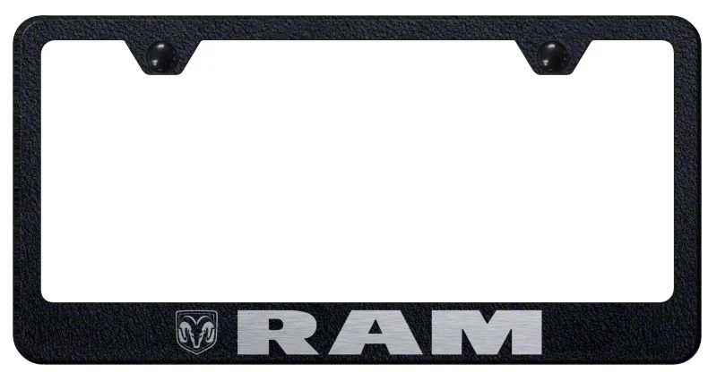 RAM Laser Etched Stainless Steel License Plate Frame; Rugged Black (Universal; Some Adaptation May Be Required)