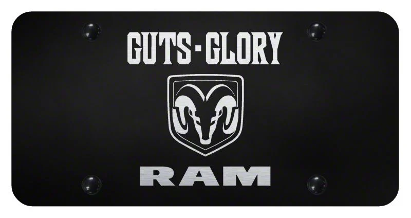 Guts-Glory-RAM Laser Etched License Plate; Black (Universal; Some Adaptation May Be Required)
