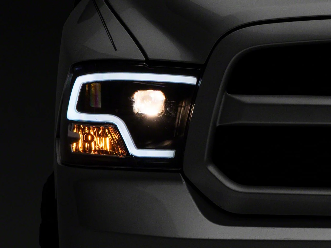 Plank Style Halo Projector Headlights; Black Housing; Clear Lens (09-18 RAM 1500 w/ Factory Halogen Non-Projector Headlights)