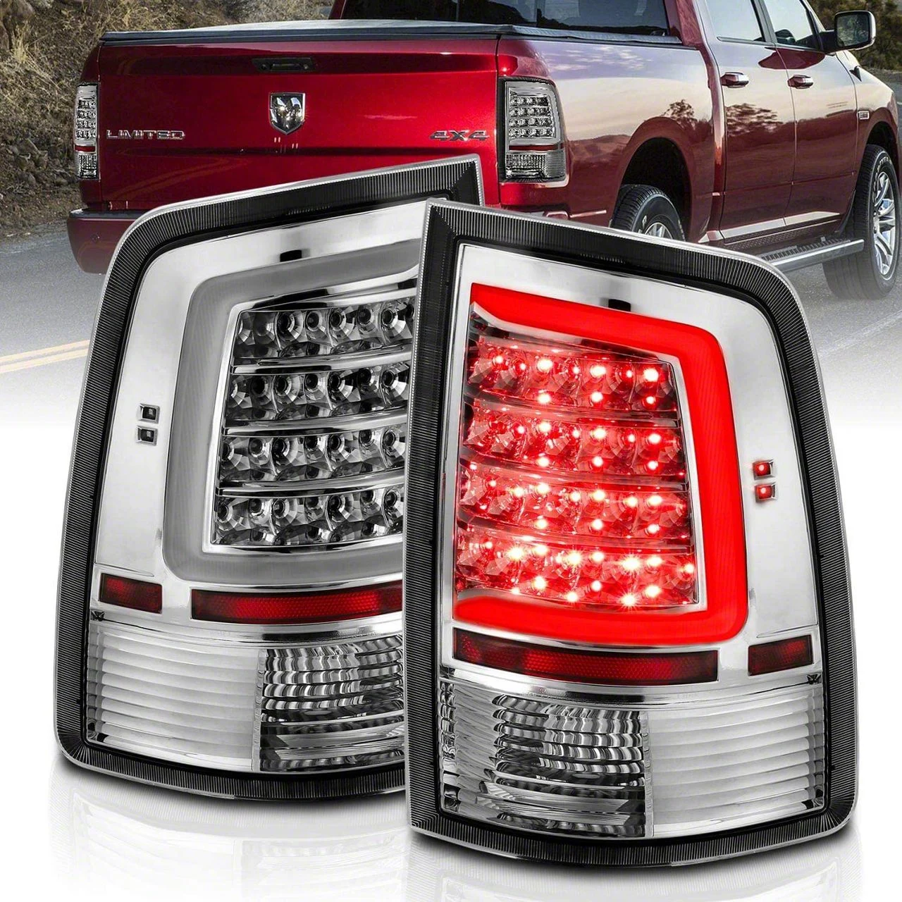 Plank Style LED Tail Lights; Chrome Housing; Clear Lens (09-18 RAM 1500 w/ Factory Halogen Tail Lights)