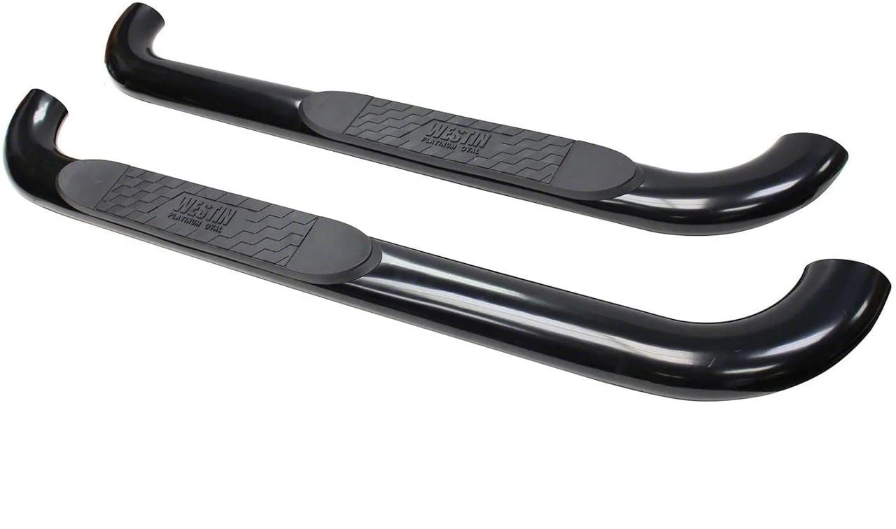 Platinum 4-Inch Oval Side Step Bars; Black (09-18 RAM 1500 Regular Cab)