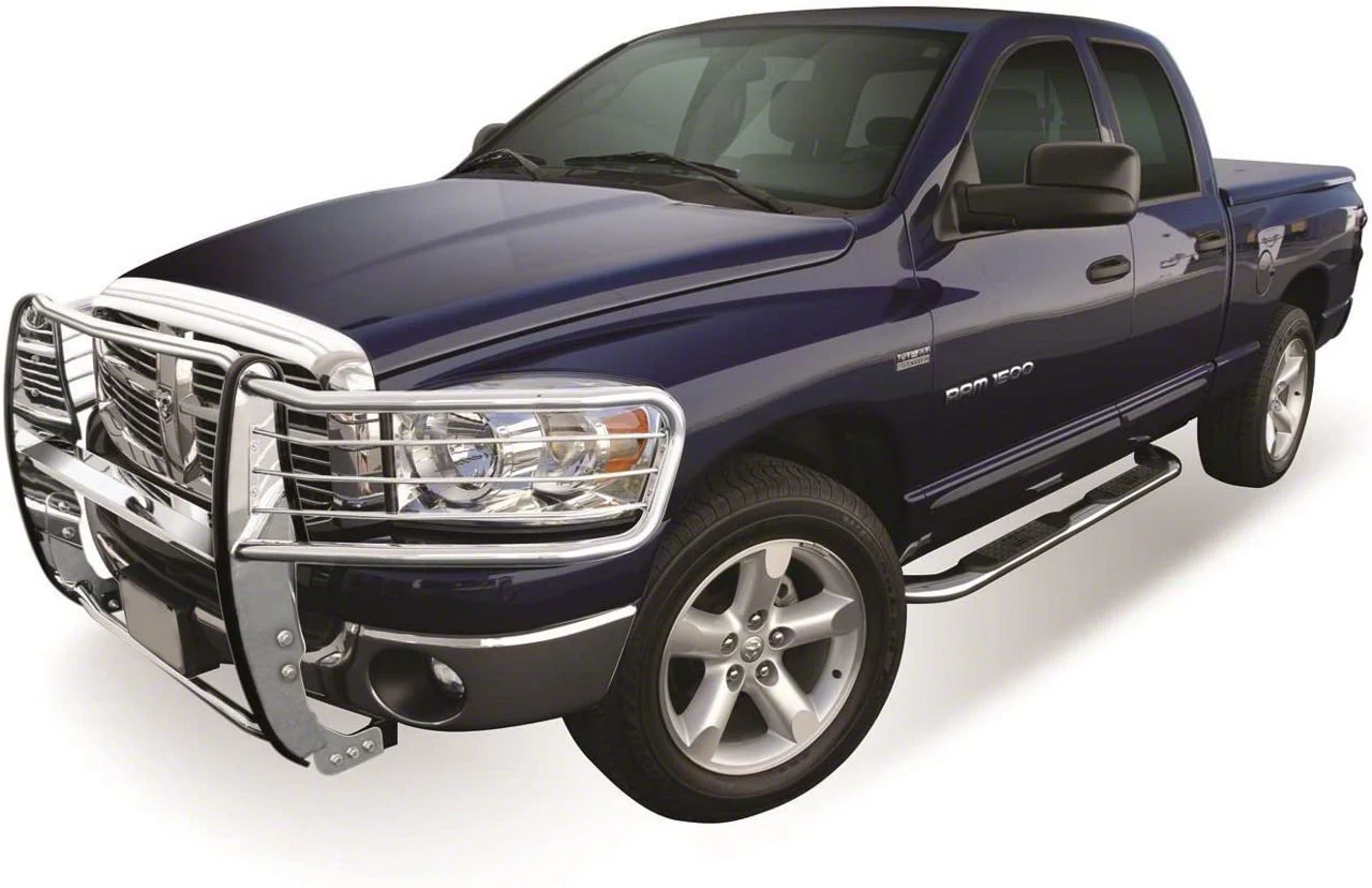 Platinum 4-Inch Oval Side Step Bars; Stainless Steel (02-08 RAM 1500 Quad Cab)