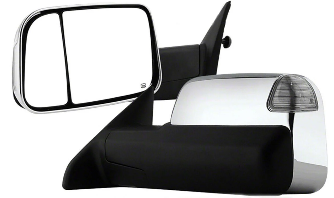 Powered Heated Manual Extended Mirrors with LED Turn Signals; Chrome (09-12 RAM 1500)