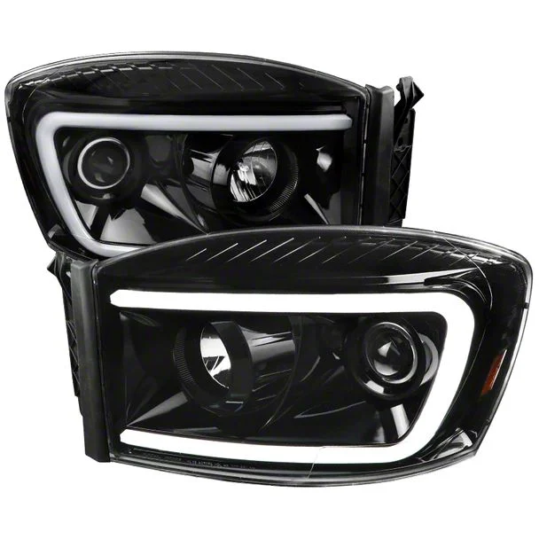Switchback LED C-Bar Projector Headlights; Jet Black Housing; Clear Lens (06-08 RAM 1500)