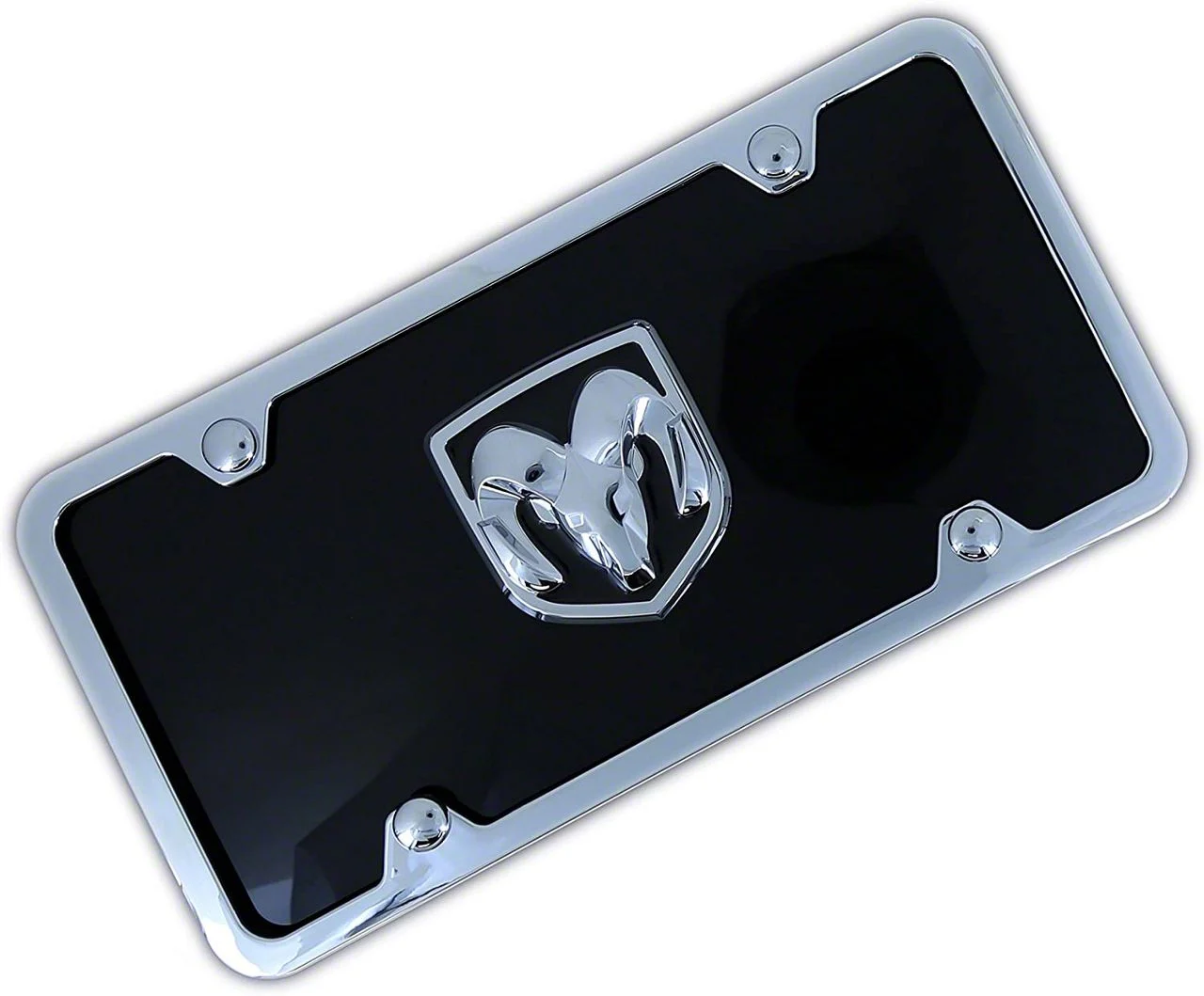 RAM License Plate; Chrome on Black (Universal; Some Adaptation May Be Required)