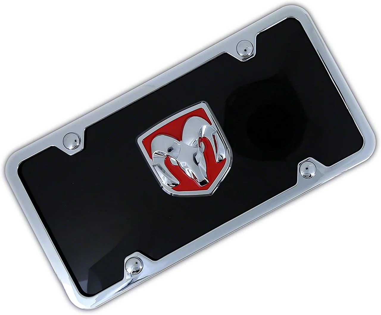 RAM License Plate; Red/Chrome on Black (Universal; Some Adaptation May Be Required)