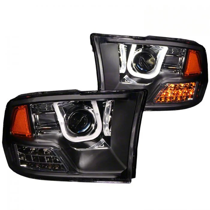 U-Bar Projector Headlights; Black Housing; Clear Lens (09-18 RAM 1500 w/ Factory Halogen Non-Projector Headlights)