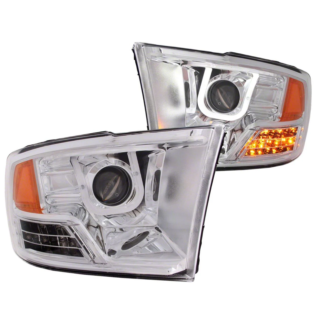 U-Bar Projector Headlights; Chrome Housing; Clear Lens (09-18 RAM 1500 w/ Factory Halogen Non-Projector Headlights)