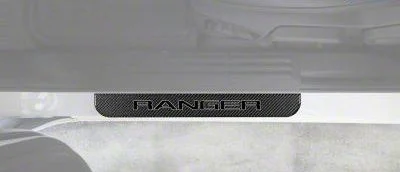 Front Door Sill Protection with Ranger Logo; Domed Carbon Fiber with Gray Outline (19-23 Ranger)