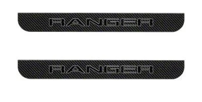 Front Door Sill Protection with Ranger Logo; Raw Carbon Fiber with Gray Outline (19-23 Ranger)
