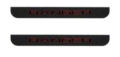 Front Door Sill Protection with Ranger Logo; Raw Carbon Fiber with Red Outline (19-23 Ranger)