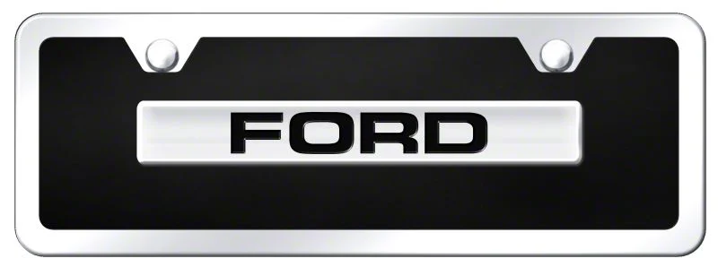 Ford Mini License Plate; Chrome on Black Acrylic (Universal; Some Adaptation May Be Required)