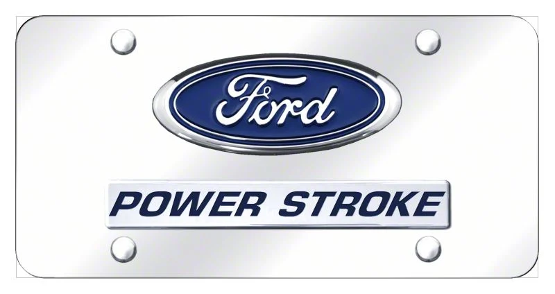 Dual Powerstroke License Plate; Chrome on Chrome (Universal; Some Adaptation May Be Required)
