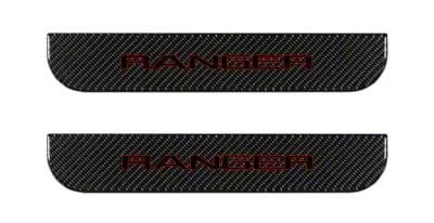 Rear Door Sill Protection; Domed Carbon Fiber with Red Outline (19-23 Ranger SuperCrew)