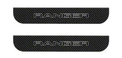 Rear Door Sill Protection; Raw Carbon Fiber with Gray Outline (19-23 Ranger SuperCrew)