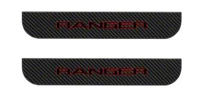Rear Door Sill Protection; Raw Carbon Fiber with Red Outline (19-23 Ranger SuperCrew)