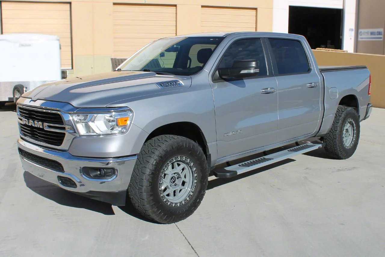 Raptor Series 6-Inch OEM Style Slide Track Running Boards; Brushed Aluminum (19-26 RAM 1500 Crew Cab)