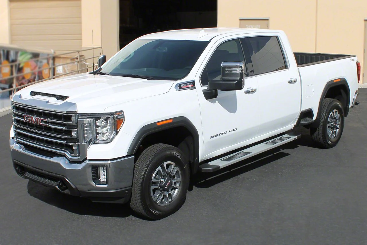 Raptor Series 6-Inch OEM Style Slide Track Running Boards; Brushed Aluminum (19-26 Silverado 1500 Crew Cab)