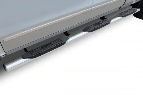 Raptor Series 4-Inch Oval Wheel to Wheel Side Step Bars; Polished Stainless Steel (11-16 F-250 Super Duty SuperCrew w/ 6-3/4-Foot Bed)