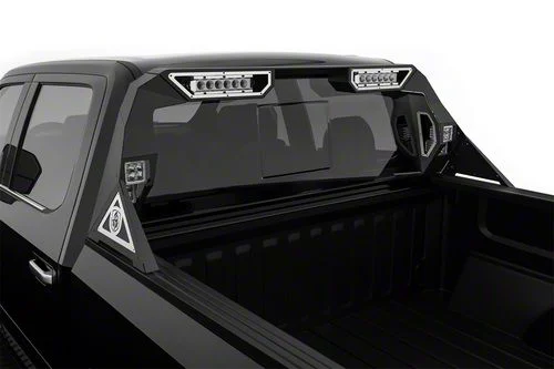Road Armor iDentity Beauty Ring Headache Rack with Bedrail Pods and Dual 10-Inch Center Light Pod with Third Brake Light Relief; Raw Steel (11-26 F-350 Super Duty)