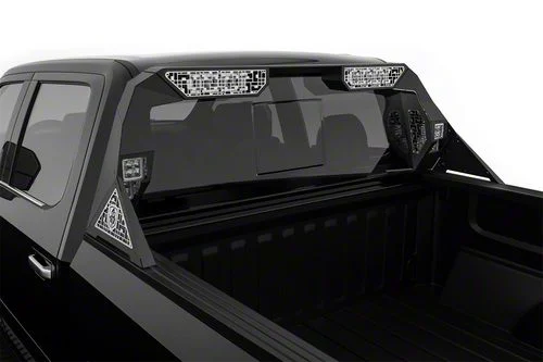 Road Armor iDentity id Mesh Headache Rack with Bedrail Pods and Dual 10-Inch Center Light Pod with Third Brake Light Relief; Raw Steel (11-26 F-350 Super Duty)