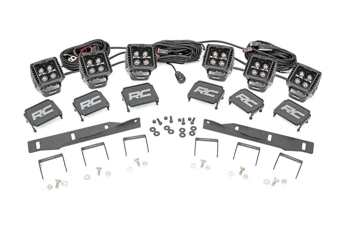 Rough Country Offroad Black Series Triple LED Fog Light Kit with Amber DRL (17-20 F-150 Raptor)