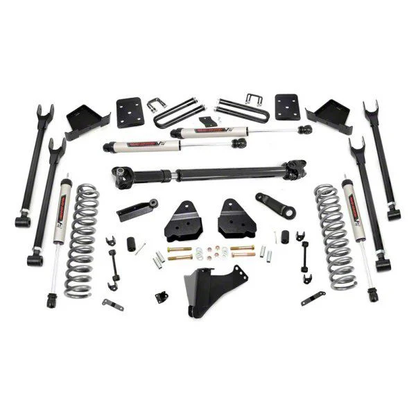 Rough Country Suspension 6-Inch 4-Link Suspension Lift Kit with Front Driveshaft and V2 Monotube Shocks (17-22 4WD 6.7L Powerstroke F-350 Super Duty SRW w/ 4-Inch Rear Axle & w/ Factory Overload Springs)