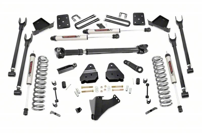 Rough Country Suspension 6-Inch 4-Link Suspension Lift Kit with Front Driveshaft and V2 Monotube Shocks (17-22 4WD 6.7L Powerstroke F-350 Super Duty SRW w/ 3.50-Inch Rear Axle & w/o Factory Overload Springs)
