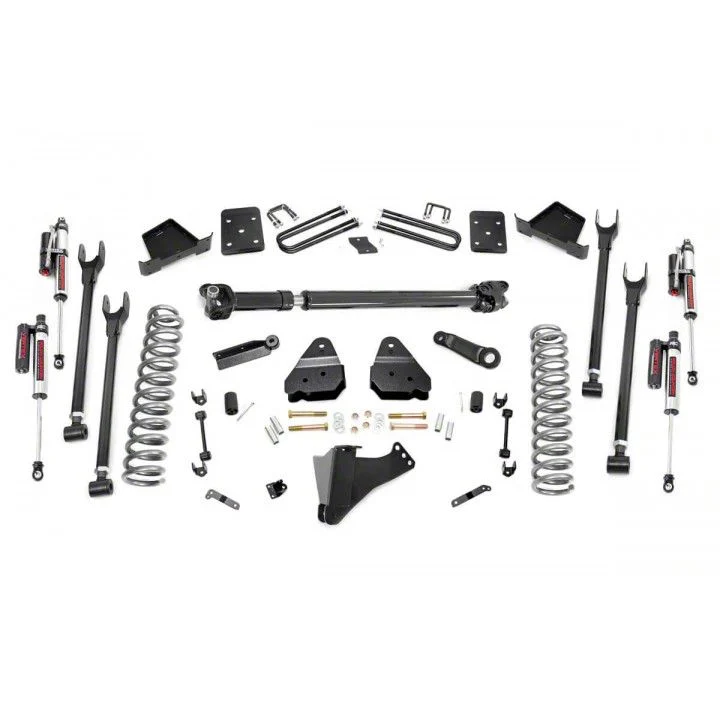 Rough Country Suspension 6-Inch 4-Link Suspension Lift Kit with Front Driveshaft and Vertex Reservoir Shocks (17-22 4WD 6.7L Powerstroke F-350 Super Duty SRW w/ 4-Inch Rear Axle & w/ Factory Overload Springs)