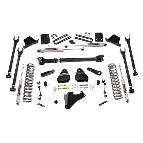 Rough Country Suspension 6-Inch 4-Link Suspension Lift Kit with Front Driveshaft and Premium N3 Shocks (17-22 4WD 6.7L Powerstroke F-350 Super Duty SRW w/ 4-Inch Rear Axle & w/o Factory Overload Springs)