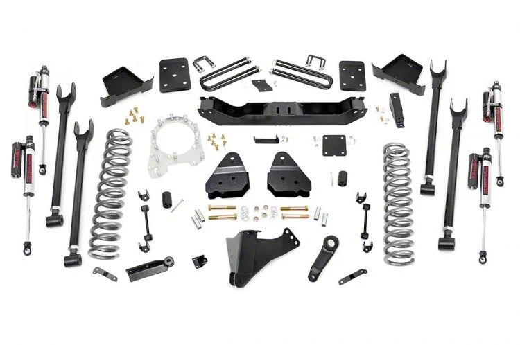 Rough Country Suspension 6-Inch 4-Link Suspension Lift Kit with Vertex Reservoir Shocks (17-22 4WD 6.7L Powerstroke F-350 Super Duty SRW w/ 4-Inch Rear Axle & w/o Factory Overload Springs)
