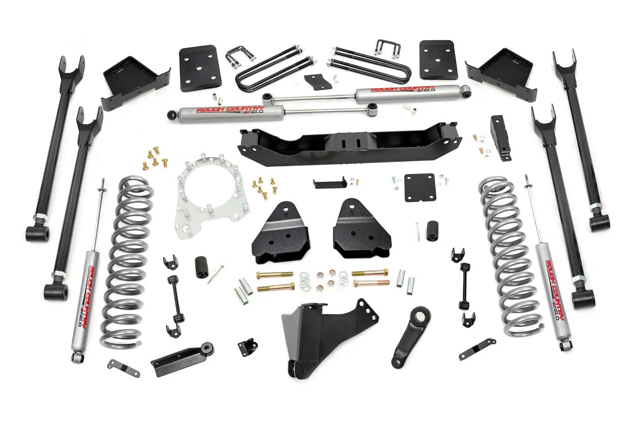 Rough Country Suspension 6-Inch 4-Link Suspension Lift Kit with Premium N3 Shocks (17-22 4WD 6.7L Powerstroke F-350 Super Duty w/ 3.50-Inch Rear Axle & w/ Factory Overload Springs)