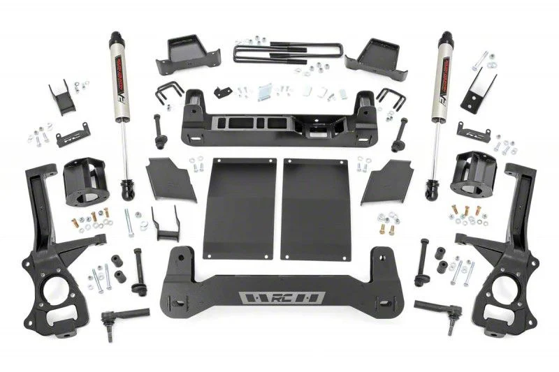 Rough Country 6-Inch Suspension Lift Kit with Strut Spacers and V2 Monotube Shocks (19-25 2.7L, 3.0L Duramax Silverado 1500 w/ Rear Multi-Leaf Pack Springs, Excluding Trail Boss & ZR2)