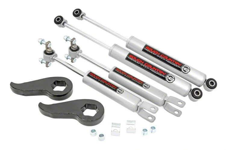 Rough Country Suspension 1.50 to 2-Inch Leveling Torsion Bar Keys with Premium N3 Shocks (11-19 Silverado 2500 HD w/o MagneRide)