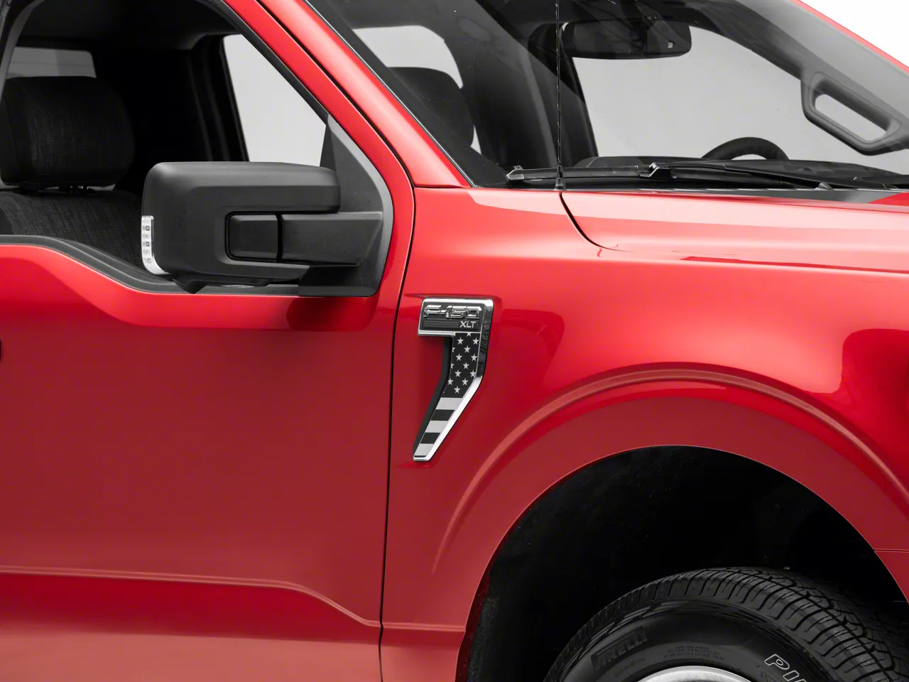 SEC10 Fender Grille Printed Decal; Matte Black and White Flag (21-26 F-150, Excluding Raptor)