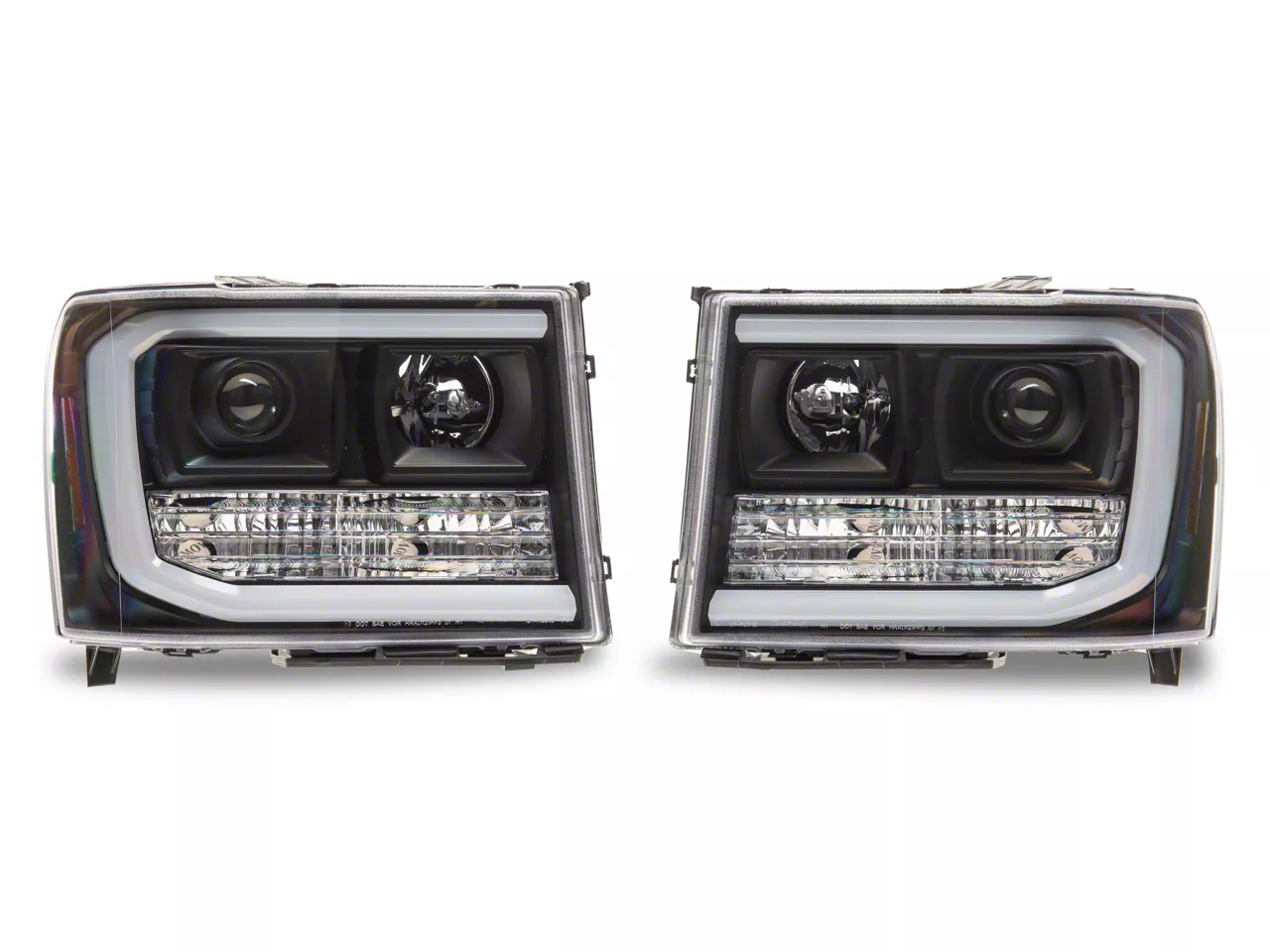 LED DRL Projector Headlights; Matte Black Housing; Clear Lens (07-13 Sierra 1500)