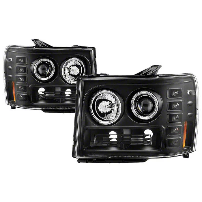 LED Halo Projector Headlights; All Black Housing; Clear Lens (07-13 Sierra 1500)
