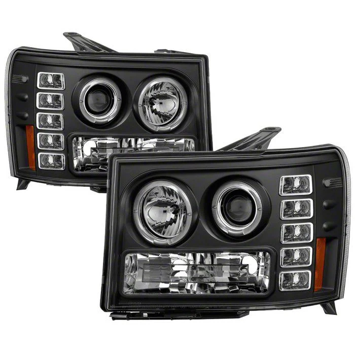 LED Halo Projector Headlights; Black Housing; Clear Lens (07-13 Sierra 1500)