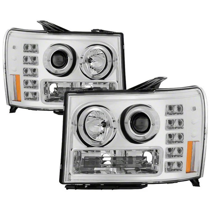 LED Halo Projector Headlights; Chrome Housing; Clear Lens (07-13 Sierra 1500)