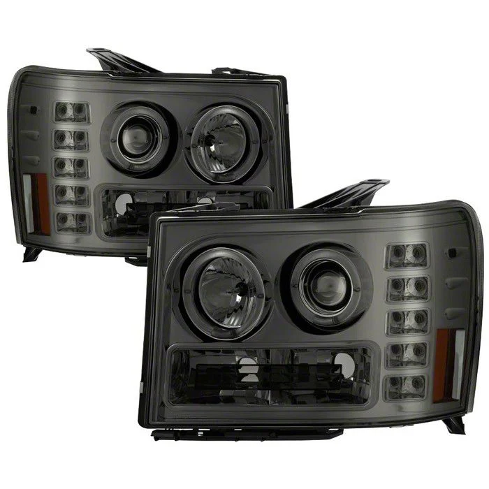 LED Halo Projector Headlights; Chrome Housing; Smoked Lens (07-13 Sierra 1500)