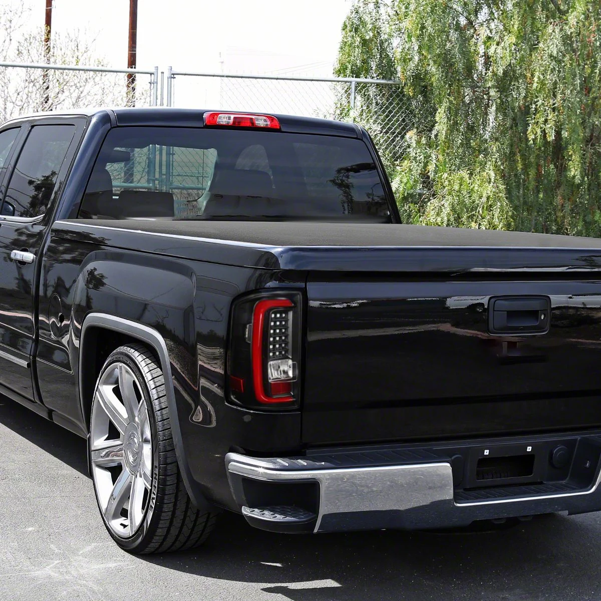 Red Bar LED Tail Lights; Black Housing; Clear Lens (14-18 Sierra 1500 w/ Factory Halogen Tail Lights)